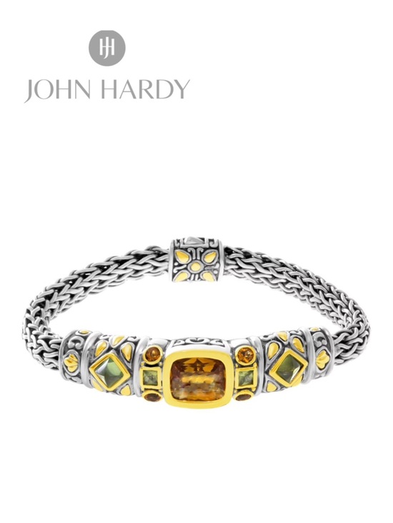 John Hardy Jewelry - JOHN HARDY 18k Gold 925 Silver Citrine Peridot Triple Stone Station Bracelet